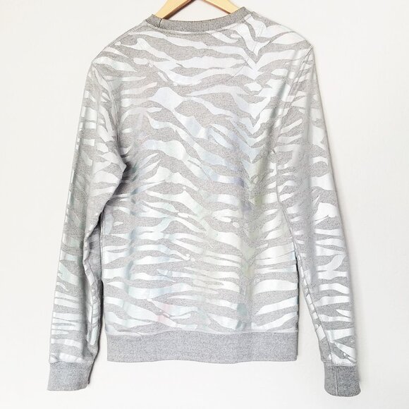 KENZO Iridescent Silver Tiger Stripes Crewneck Pullover Sweatshirt S Gray $355 - Picture 3 of 16